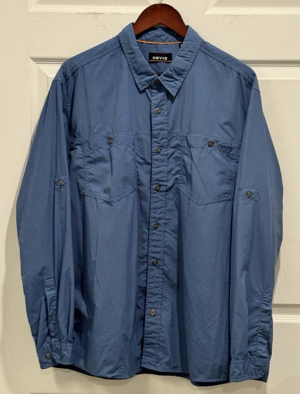 Orvis Mens XL Active Fit Blue Long Sleeve Button Down Outdoor Shirt RN 70534